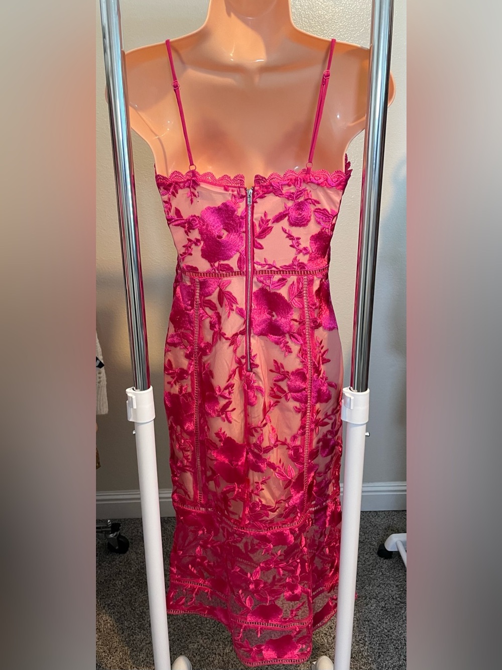 Just Me Hot Pink Floral Embroidered Midi Dress - Picture 3 of 5